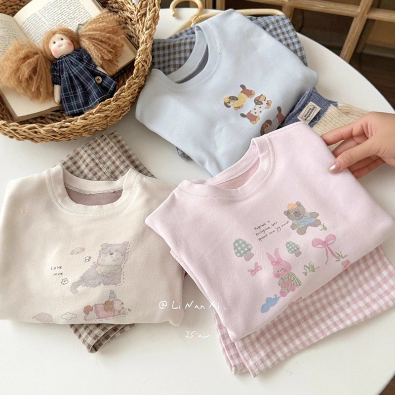 88160 Boys and Girls Cartoon Print Homewear Set 25Th Autumn New Linnancy Baby Cute Pajamas