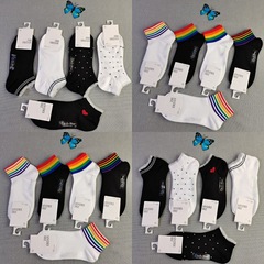 夏季薄款女士低腰平面運動襪 跑量批發花邊彩虹潮款棉襪