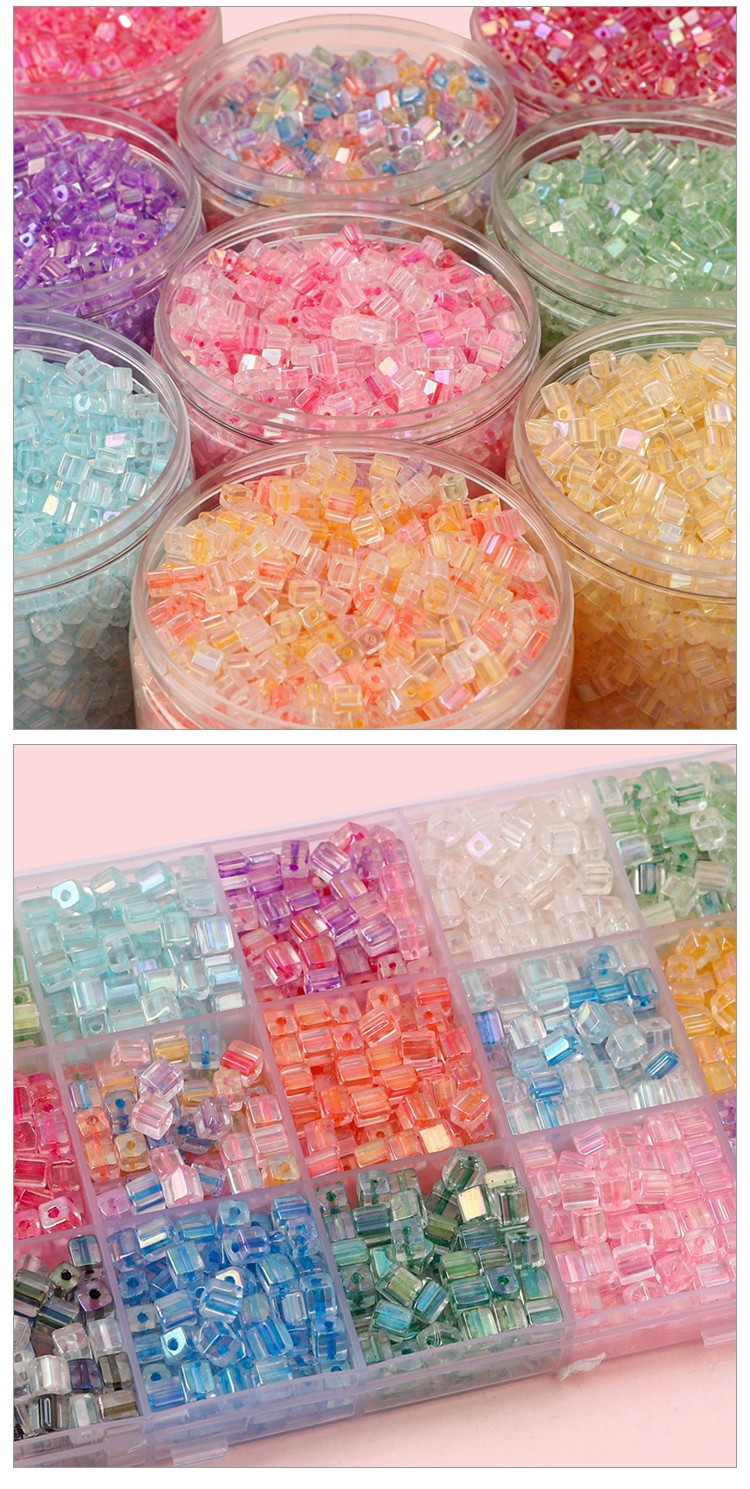 DIY Jewelry Accessories Classification Hole 1~1.9mm Hole Size 50 pieces Quantity 50 Pieces 5 * 5mm Hole 1~1.9mm Glass Square DIY Jewelry Accessories Beads