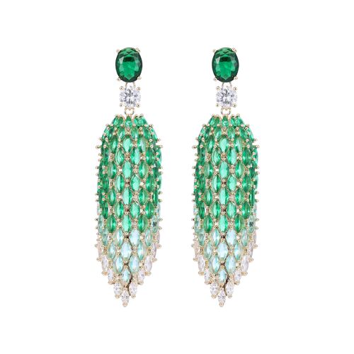 Trendy new European and American-style earrings—luxurious, ultra-shiny, oversized rhombus-shaped statement pieces with intricate craftsmanship and premium cubic zirconia inlays, available for wholesale.