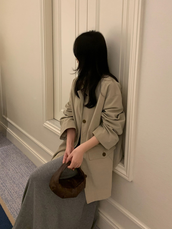 FOX ROOM 工装风翻领皮衣外套2025秋季新款廓形中长款风衣女A5580|undefined