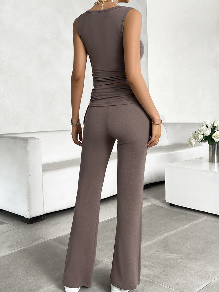 Women Clothing Spring Summer Sleeveless Slim Fit Sports Casual Suit