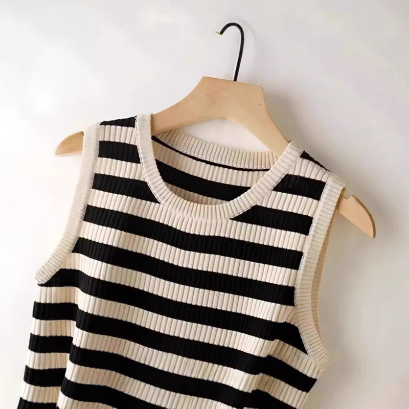 Camisole Women's Loose Spring Crewneck Sweater Striped All-match Casual Street Sleeveless Top