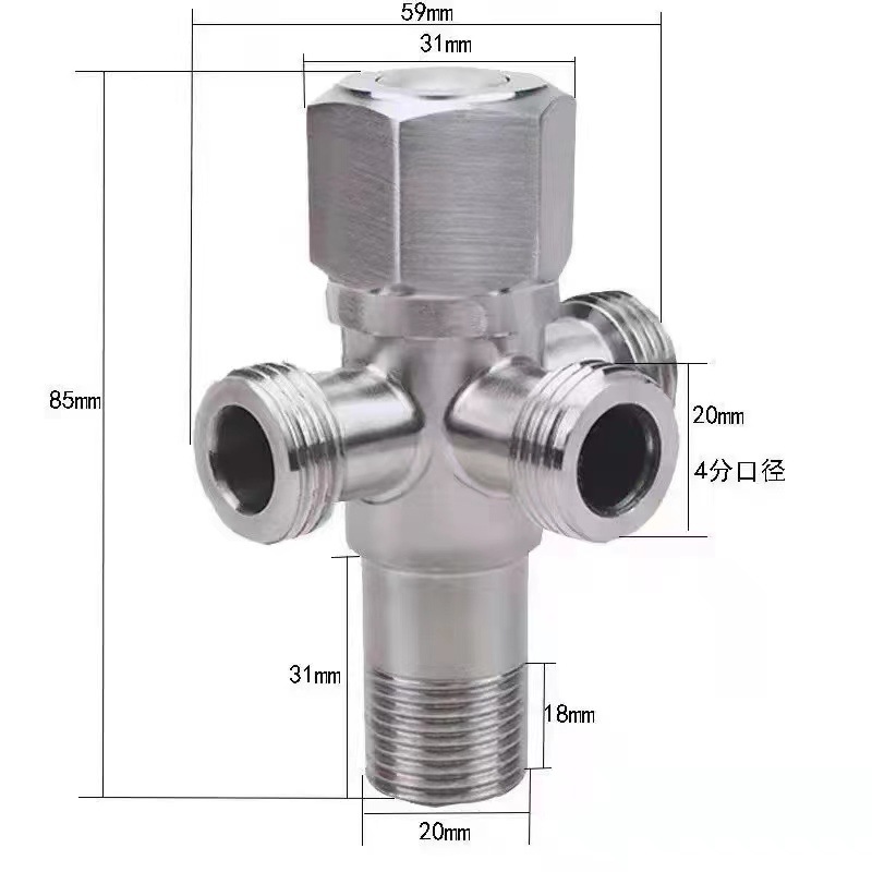 廠家直銷304不鏽鋼三角閥 家用冷熱角閥一進二出三通熱水器止水閥