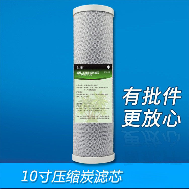 Comercio al por mayor de 10 pulgadas comprimido núcleo de carbón activado filtro de succión varilla de carbono CTO bloque purificador de agua frente filtro de carbón elemento