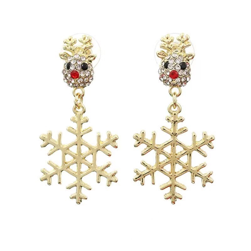 Christmas Silver Needle Studded With Diamonds, Snowflake Reindeer Earrings, Female Niche Creative, High-end Feeling Earrings, Personalized_voghion.com