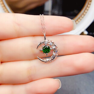 New Natural Diopside Pendant S925 Silver Inlaid Main Stone 5*5mm Versatile Popular Hot Style Women's Jewelry Wholesale