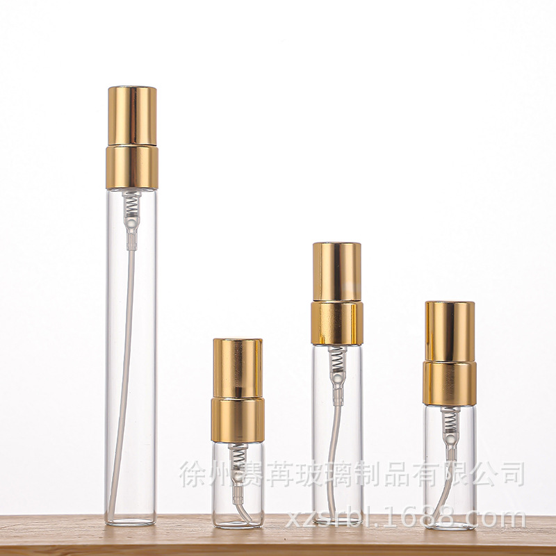Botella de spray de perfume espesa en stock, muestra de perfume, botella de spray de alta gama de vidrio cosmético portátil