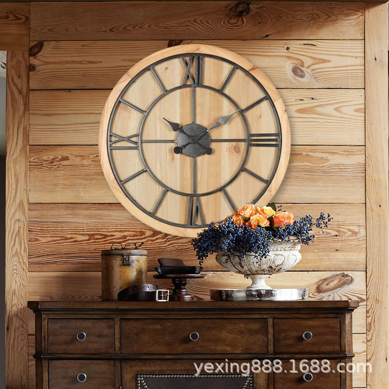 Cross-Border Hot Selling American Retro Roman Industrial Clock Creative Bar Cafe Decoration Silent Wall Clock Wholesale