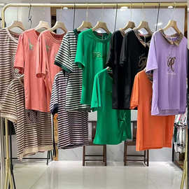 品尚韵专柜品牌撤柜25夏季重磅莫代尔棉简洁风 T恤女走份尾货货源