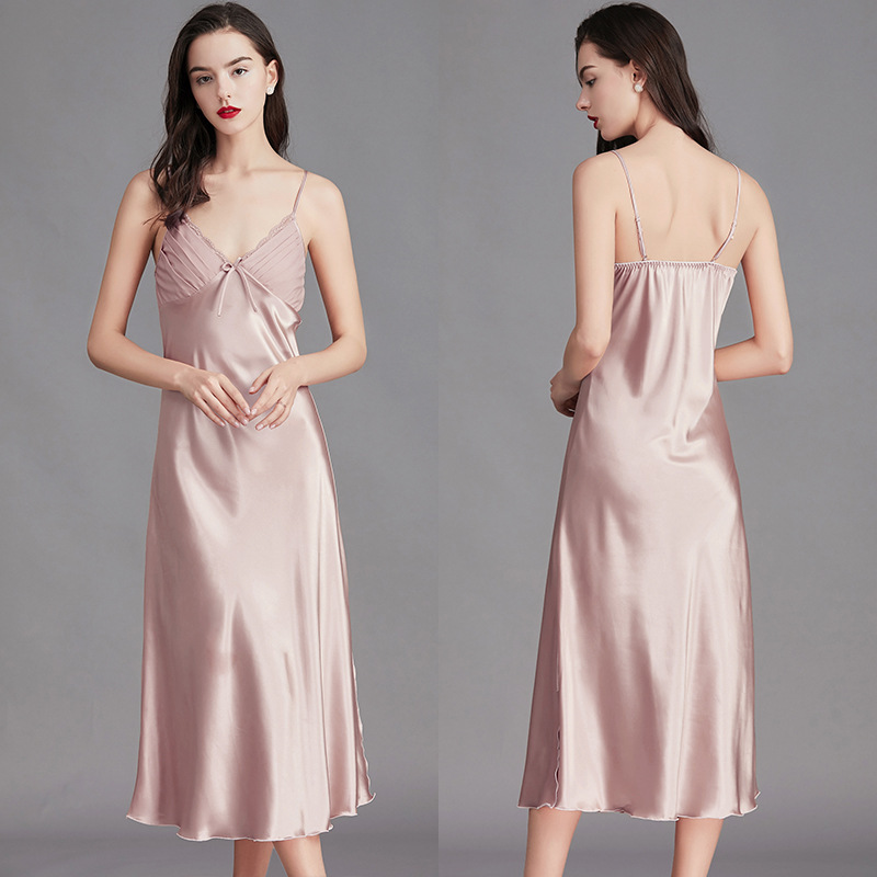 Yaoting pijama de tirantes de talla grande transfronterizo mujer verano dama hielo camisón de seda sexy servicio a domicilio largo CQ311