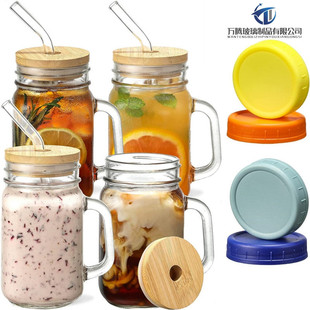 Amazon glossy 16oz mason Cup with handle drink jam smoothie 500ml glossy Mason Cup with handle Mason jar