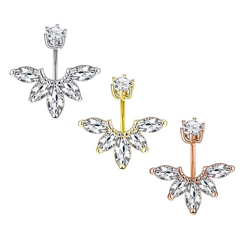 K-Style of Double-Ended Zircon Navel Ring Body Piercing Double Zirconium Navel Nail Piercing Jewelry Belly Rings