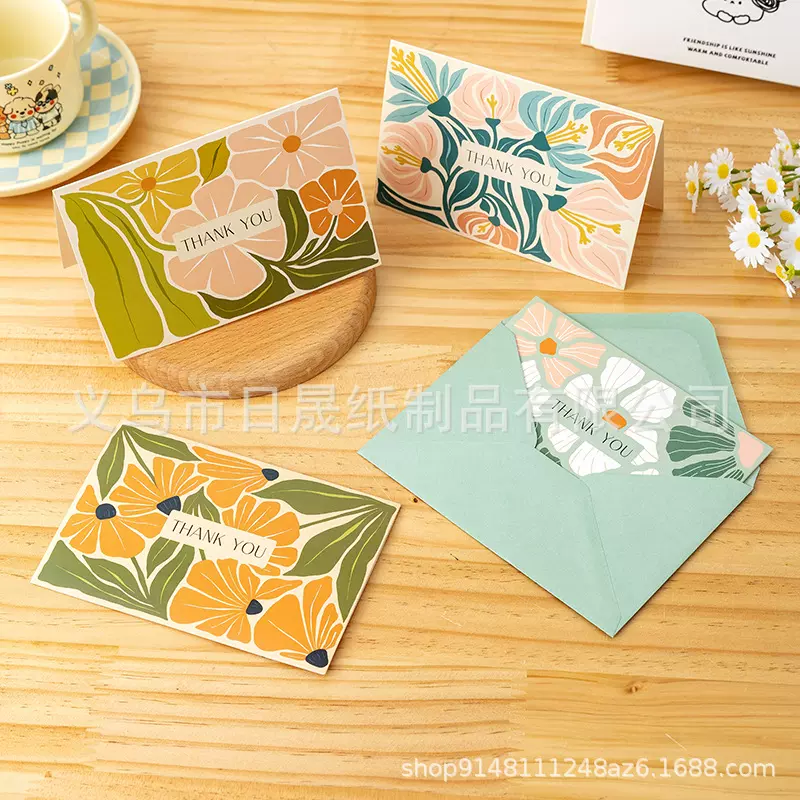 贺卡水彩油画风请柬感谢thankyou感恩祝福留言卡片信封跨境亚马逊
