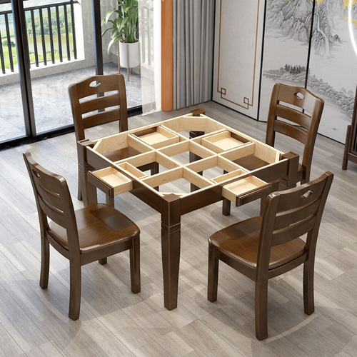 Solid wood mahjong table and dining table dual-purpose chess modern simple folding household simple manual chess and card table and chair combination