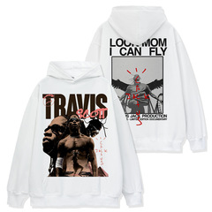 Cross-border retro hip-hop Travis Scott printed short-sleeved T-shirt American long-sleeved round neck heavy hooded sweatshirt