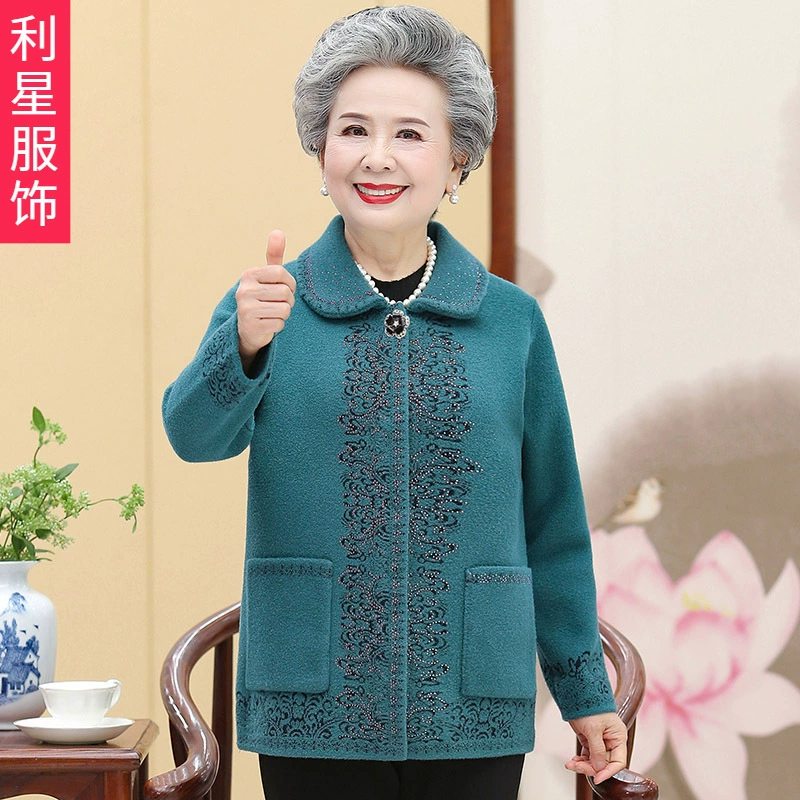 Женская зимняя одежда среднего и пожилого возраста, свитер с лацканами, короткое пальто, весенне-осенняя одежда для матерей среднего возраста, бархатная одежда с кристаллами, иностранный стиль