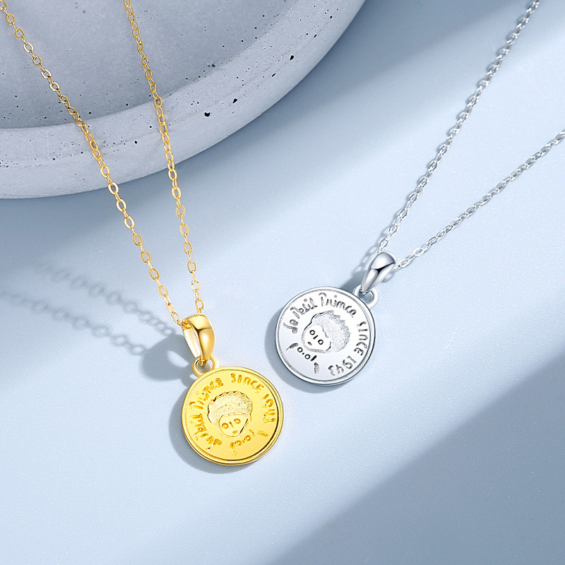 S925 pequeño príncipe colgante luz femenina de lujo nicho ronda marca clavícula cadena moneda pura plata red temperamento frío estilo