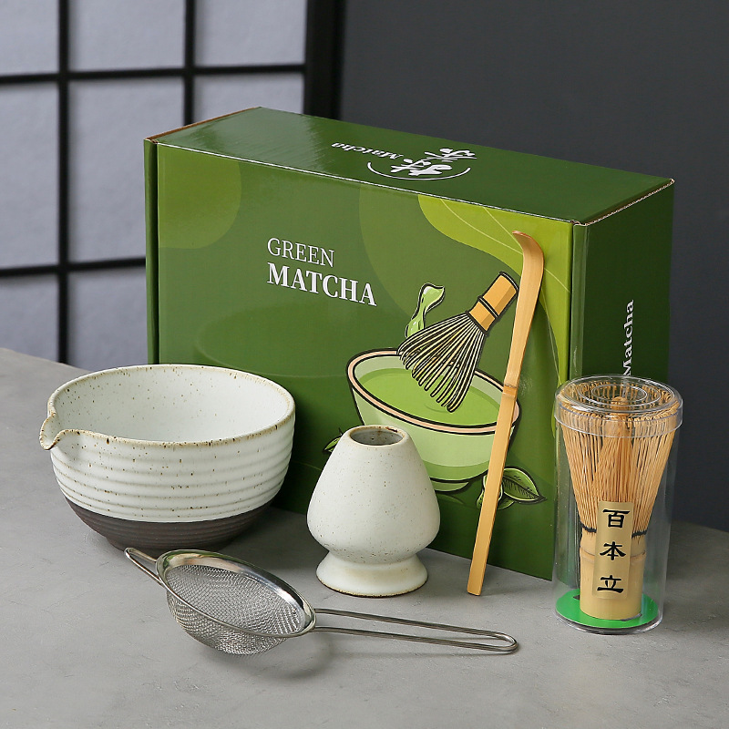 粗陶日式抹茶套装点茶工具陶瓷带导流口抹茶碗擦茶筅立套装搅拌器|undefined
