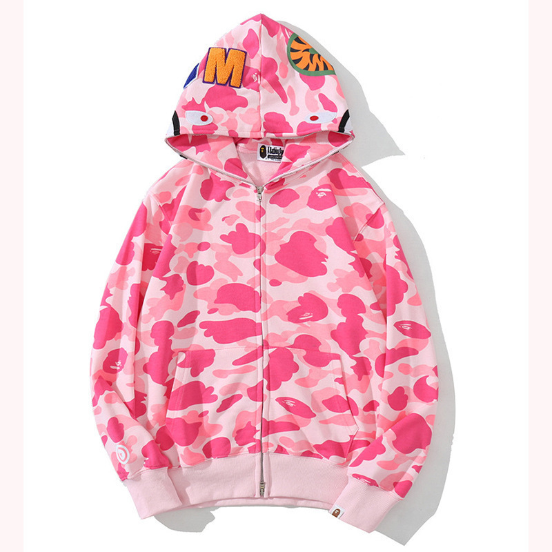2025 [健康布] 3D デジタル印刷 Bape ブランド シャークヘッド スウェットシャツ メンズ カップル ジッパー カーディガン ベルト付き|undefined
