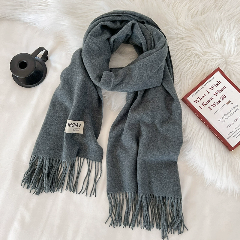 Scarf knitted, solid velvet cashmere look, 200×70 cm, thickened Korean demi‑season