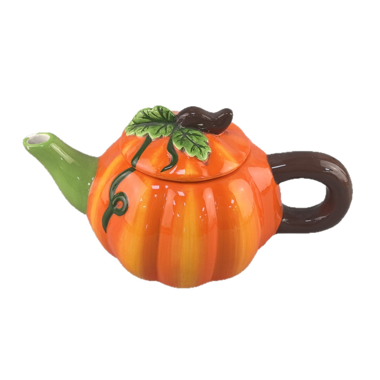 Creativo de Halloween transfronterizo dibujos animados encantadores creativos con hojas de calabaza jar cerámica con tapa de calabaza tetera de simulación