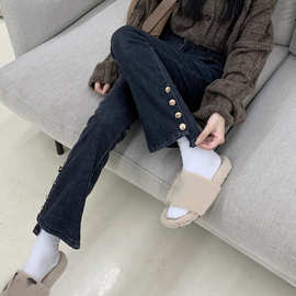 chic喇叭裤子女高腰烟管裤2022新款秋冬季设计感小众小个子牛仔裤