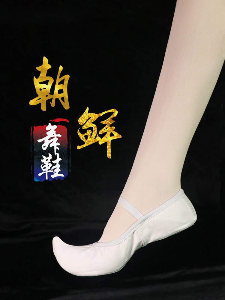 朝鲜舞鞋韩国传统勾勾鞋白色古典舞蹈鞋室内练功鞋儿童成人帆布