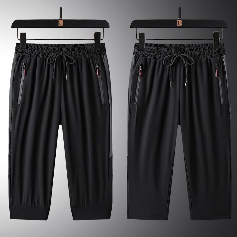 Summer Sports Shorts Men's Casual Lace-Up Cropped Pants Loose Straight Leg Small Feet Running Fitness Ice Silk Quick-Drying Shorts