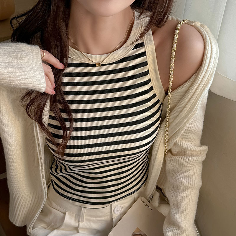 Strict Selection of Korean-style Contrast Camisole Women's Summer Suit Inner Design Niche Sleeveless Striped Base Top