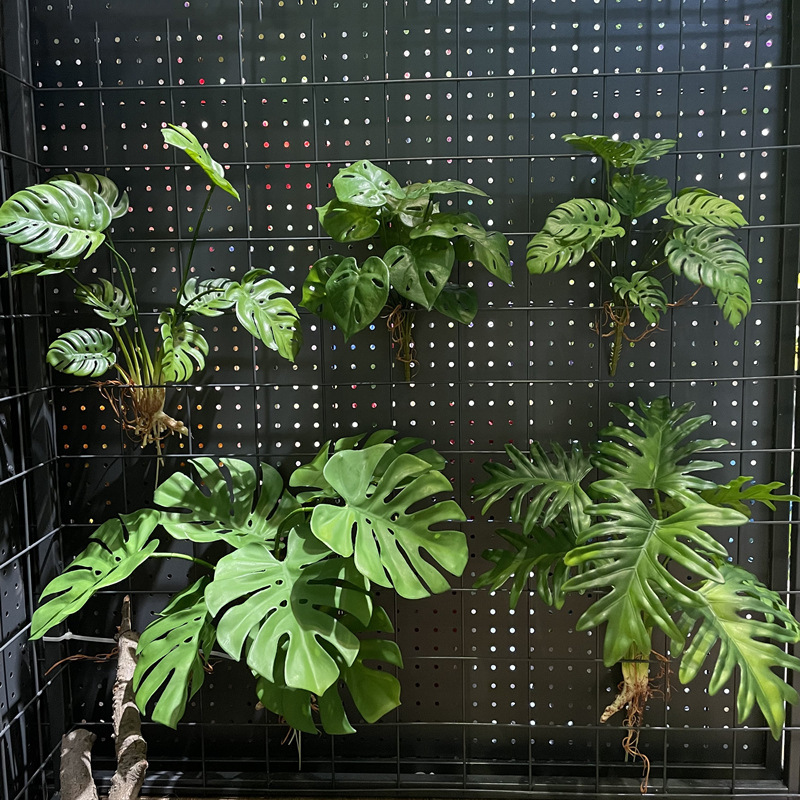 In stock hot sale simulation soft rubber turtle leaf big handle beam leaves with root green plant background wall flower arrangement landscape decoration