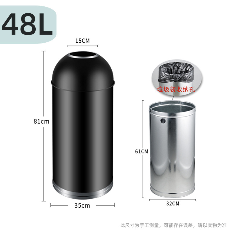 Gran contenedor de basura comercial de gran capacidad de bala de acero inoxidable redonda sin tapa centro comercial de comidas y café tienda de té de leche