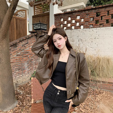 棕色pu皮衣外套女春秋2025新款宽松港风小个子短款夹克机车服上衣