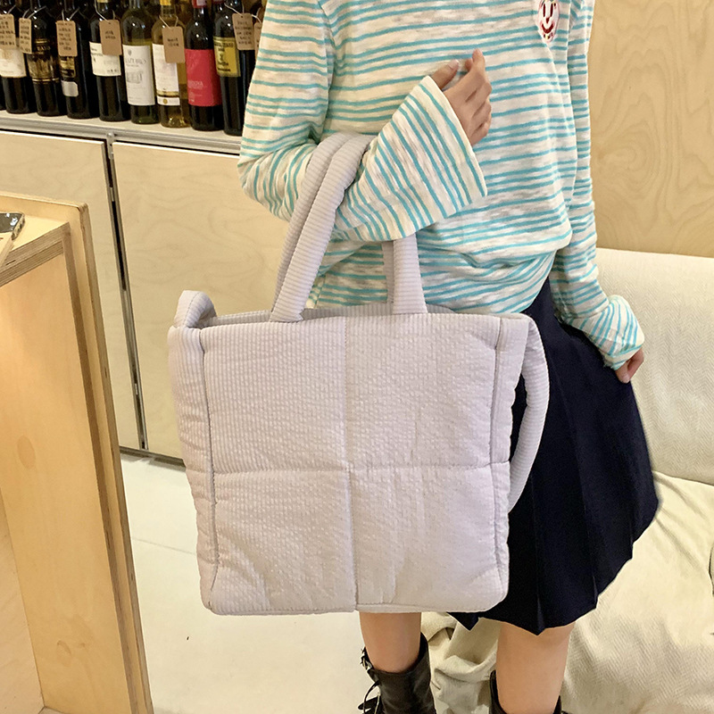 High quality texture tote bag nylon cotton bag large capacity shoulder messenger bag soft plaid handbag down bag_voghion.com