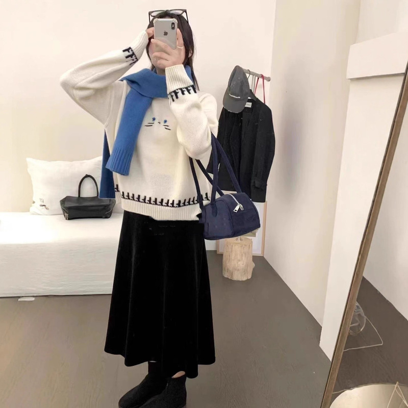 秋冬新款韩版宽松显瘦慵懒风圆领套头毛衣女百搭针织衫上衣打底衫|undefined
