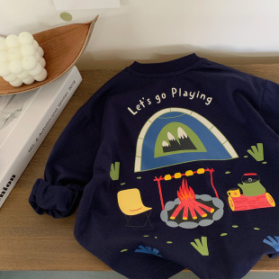 Tong Chenchen's Mom Children's T-shirt Autumn Boys' Middle-school Children's All-match Pure Cotton Cartoon Long-sleeved Top Base-layer Shirt for Fried Street