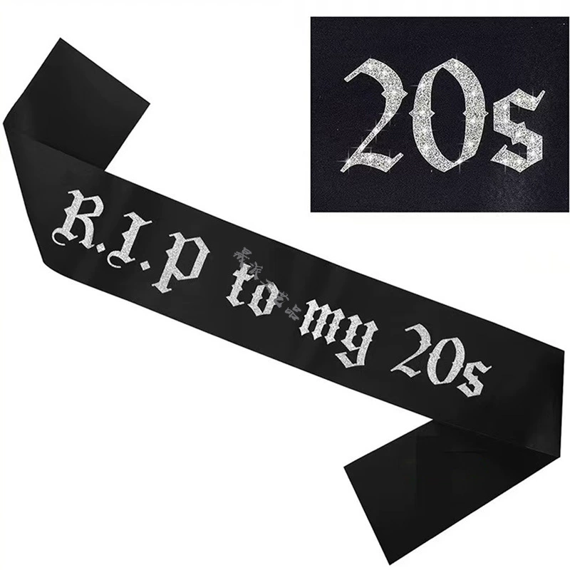 День рождения R.I.P к моему 20-летию, этикет с серебряными блестящими буквами, черный джинсовый однослойный ремень через плечо