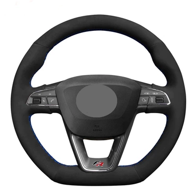 Steering wheel cover — cover 009 - black-suede-black-hole-on-both-sides-black-line