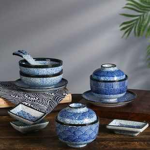 Qinghai wave stew Cup four-piece hotel restaurant table ceramic dessert cover Bowl Bone dish spoon creative tableware wholesale