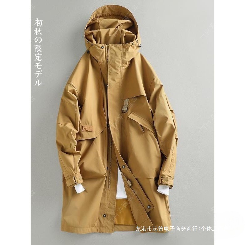 风衣男秋季新款夹棉中长款连帽外套新品感巴尔玛休闲披风秋季大衣