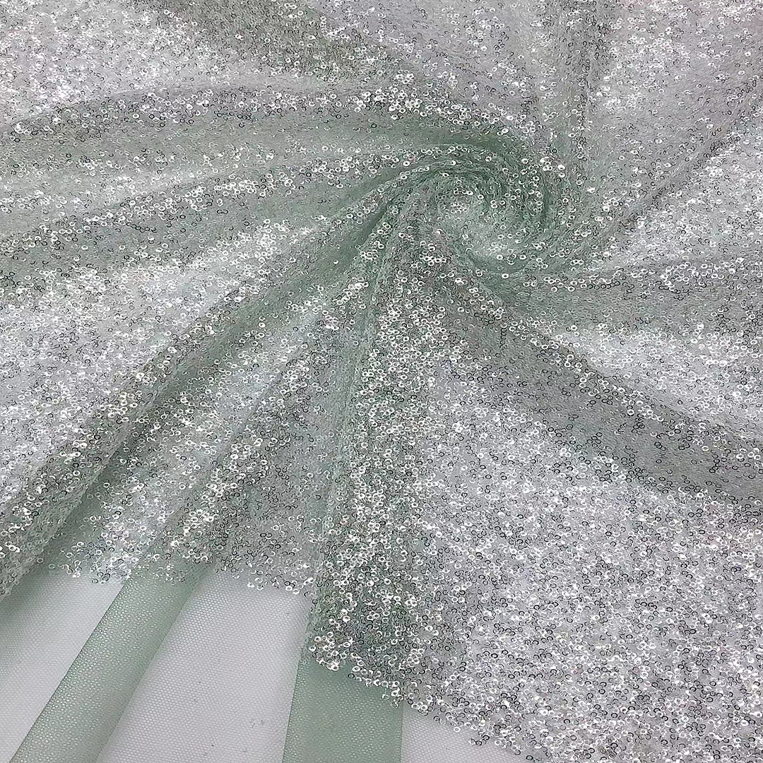 Malla densa de cristal de lentejuelas tela de encaje vestido de traje de boda lentejuelas de encaje JX3517