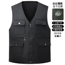 春秋中老年男士马甲爸爸大码多口袋坎肩V领休闲马夹摄影钓鱼背心