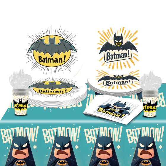 Cross-border Batman Theme Party Decoration Props Disposable Paper Plate Paper Towel Tablecloth Tableware suit Paper Cup