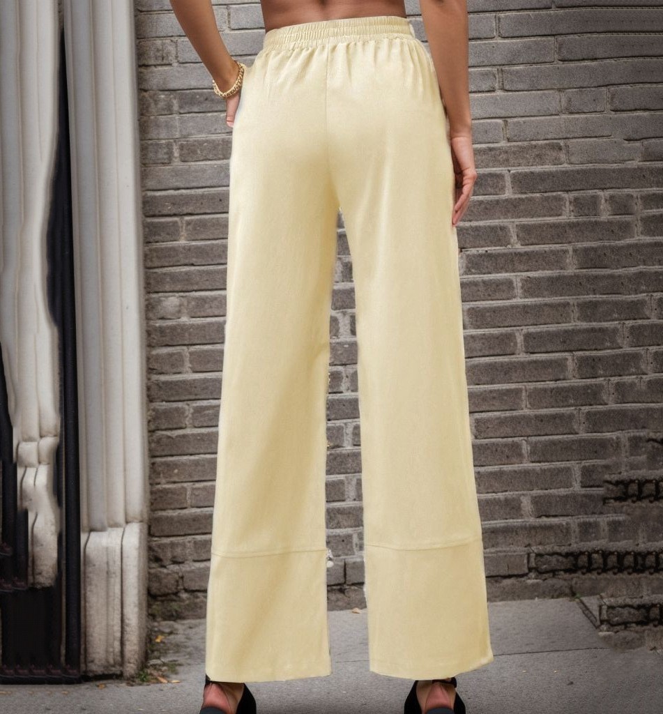 Pantaloni da donna larghi casuali di colore solido nuovi di autunno 2024 in poliestere nero_voghion.com