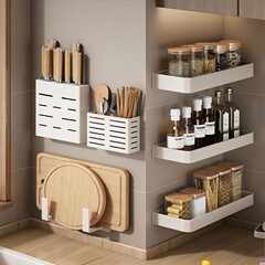 太空鋁廚房置物架壁掛式免打孔鍋蓋架筷籠刀架菜板收納調料架批發