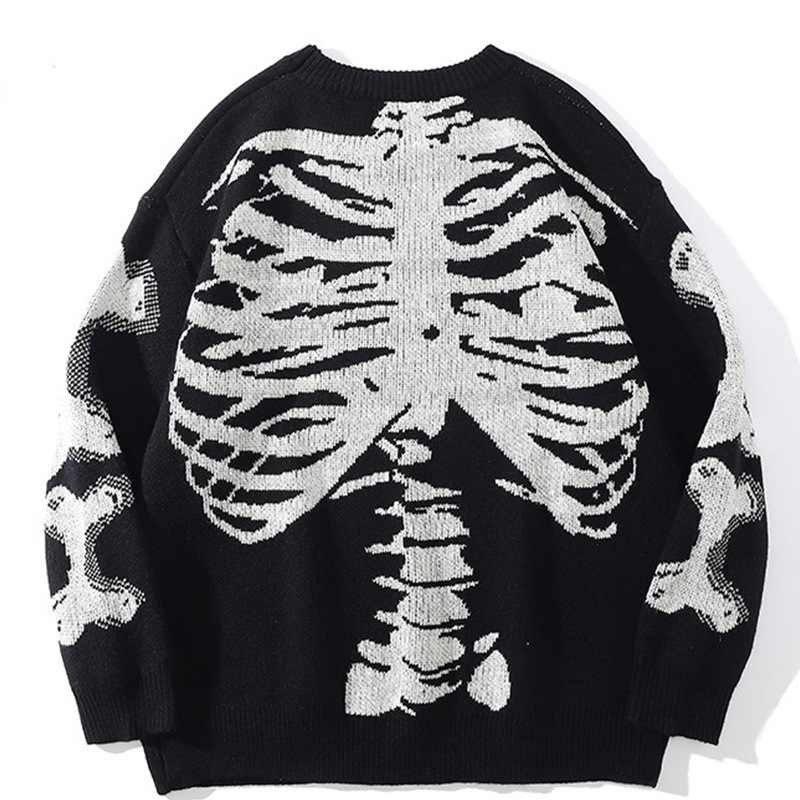 Japanese-Style Trendy Autumn Skull Crew Neck Long-Sleeve Unisex Fashion Autumn and Winter Loose Pullover Trendy Faux Sweater