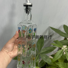 調味料ボトルレトロスクエアボトルパターンキッチン醤油ボトル食品グレード酢ボトルフローティング家庭用オイルポットオイルボトル