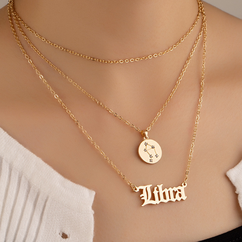 Retro Diamond-studded Symbol Clavicle Chain Twelve Constellation Necklace Letter Sweater Chain display picture 7