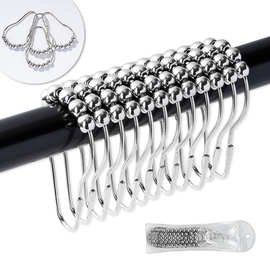 亚马逊热销不锈铁五珠滚珠浴帘挂钩现代简约12个装葫芦扣窗帘挂钩