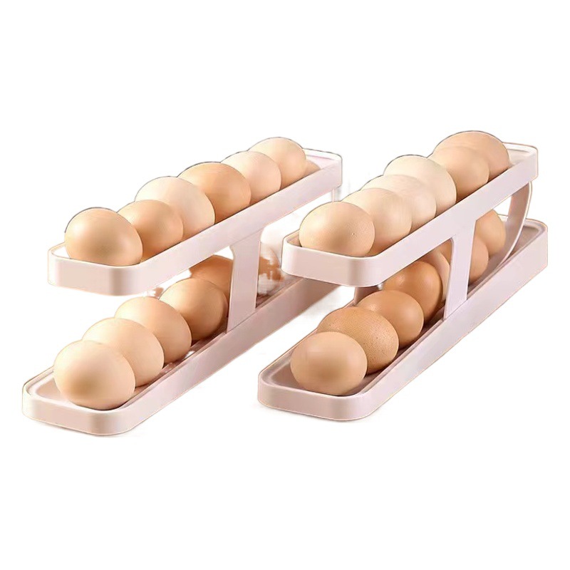 2024 practical double-layer egg box household kitchen refrigerator side door drop-resistant fresh-keeping storage automatic egg rolling device